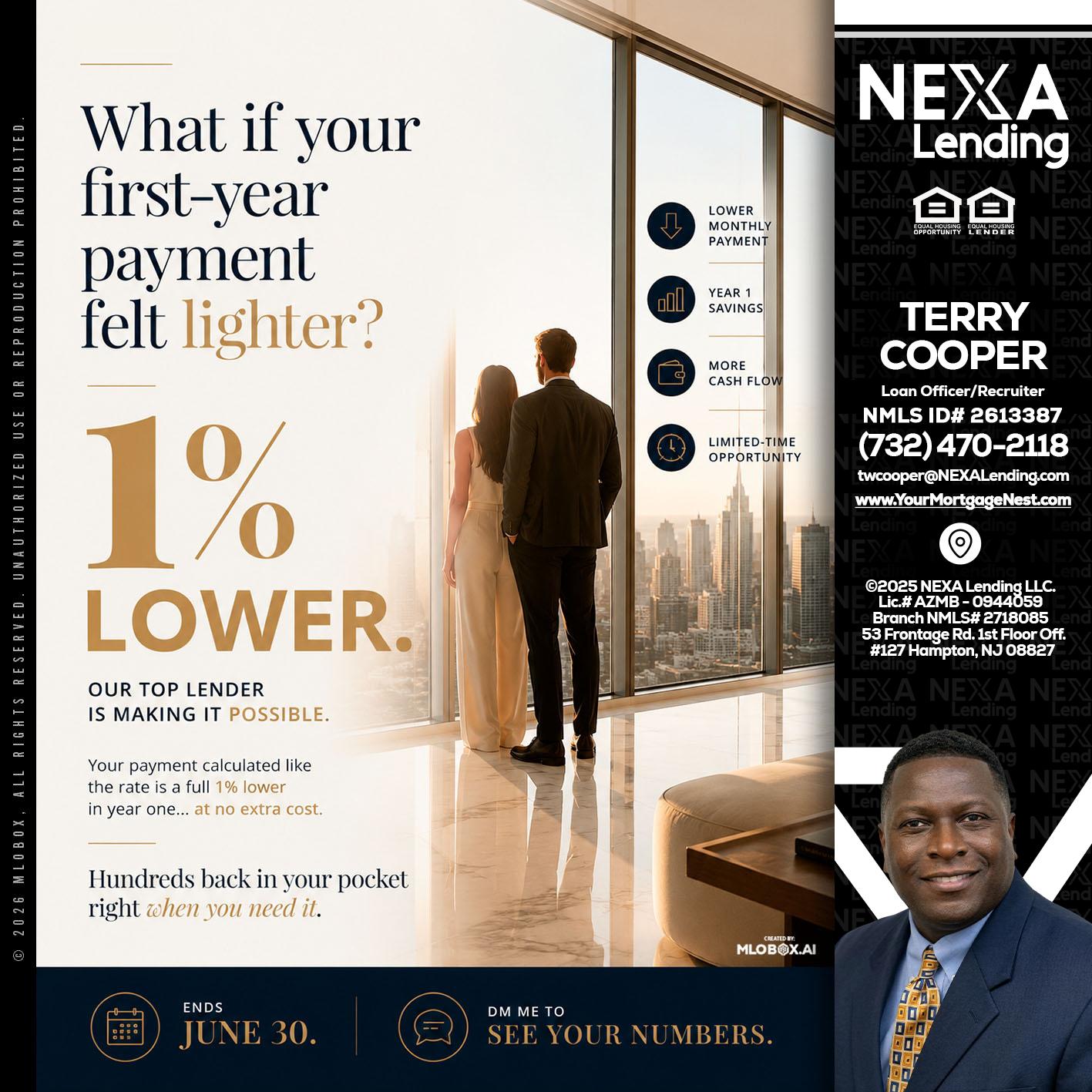 1% lower - Terry Cooper -Loan Officer/Recruiter