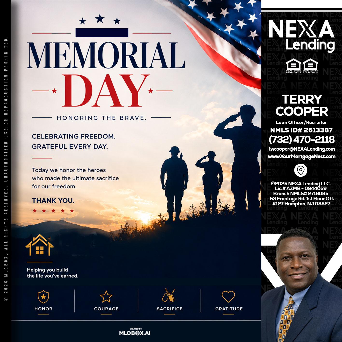 MEMORIAL DAY - Terry Cooper -Loan Officer/Recruiter