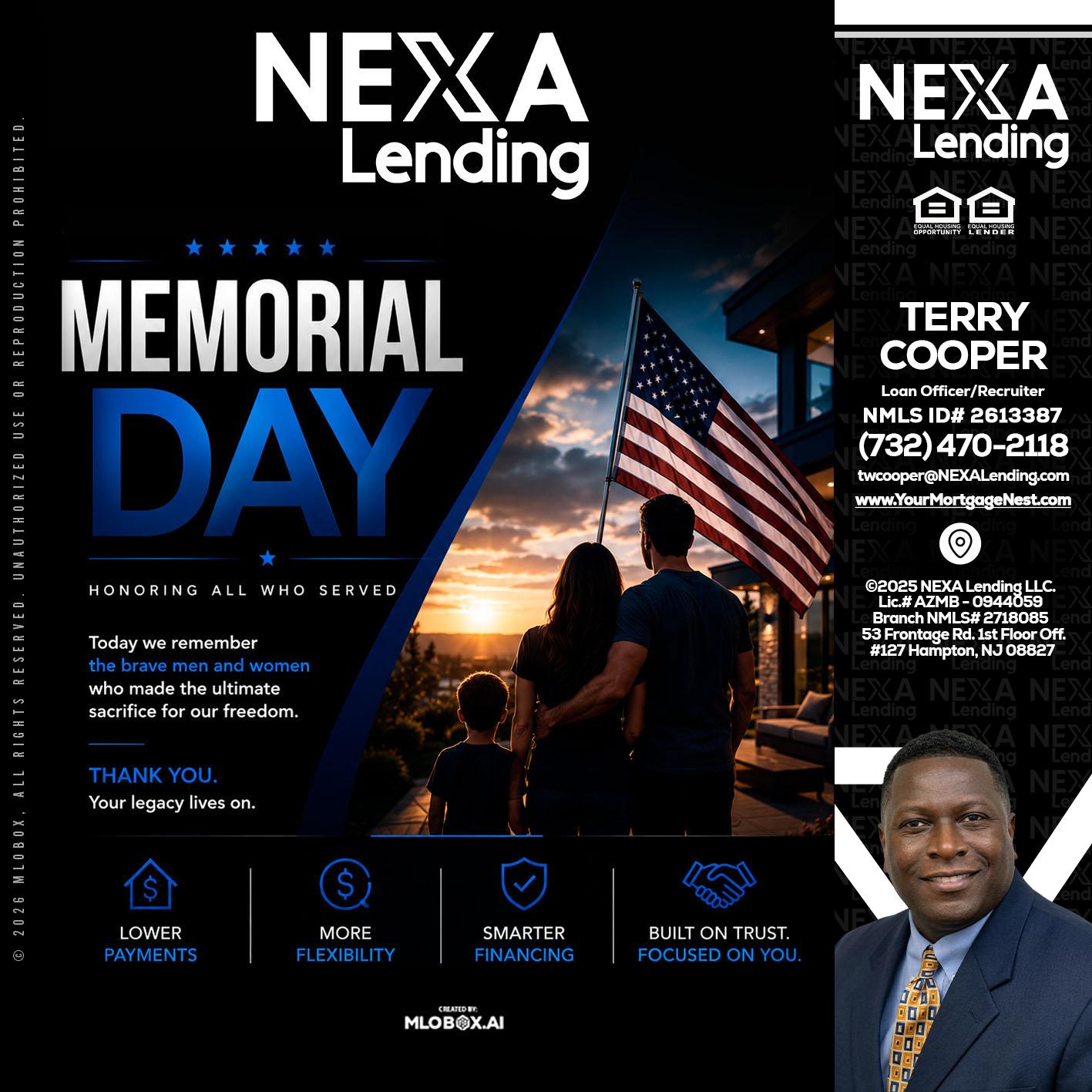 MEMORIAL DAY - Terry Cooper -Loan Officer/Recruiter