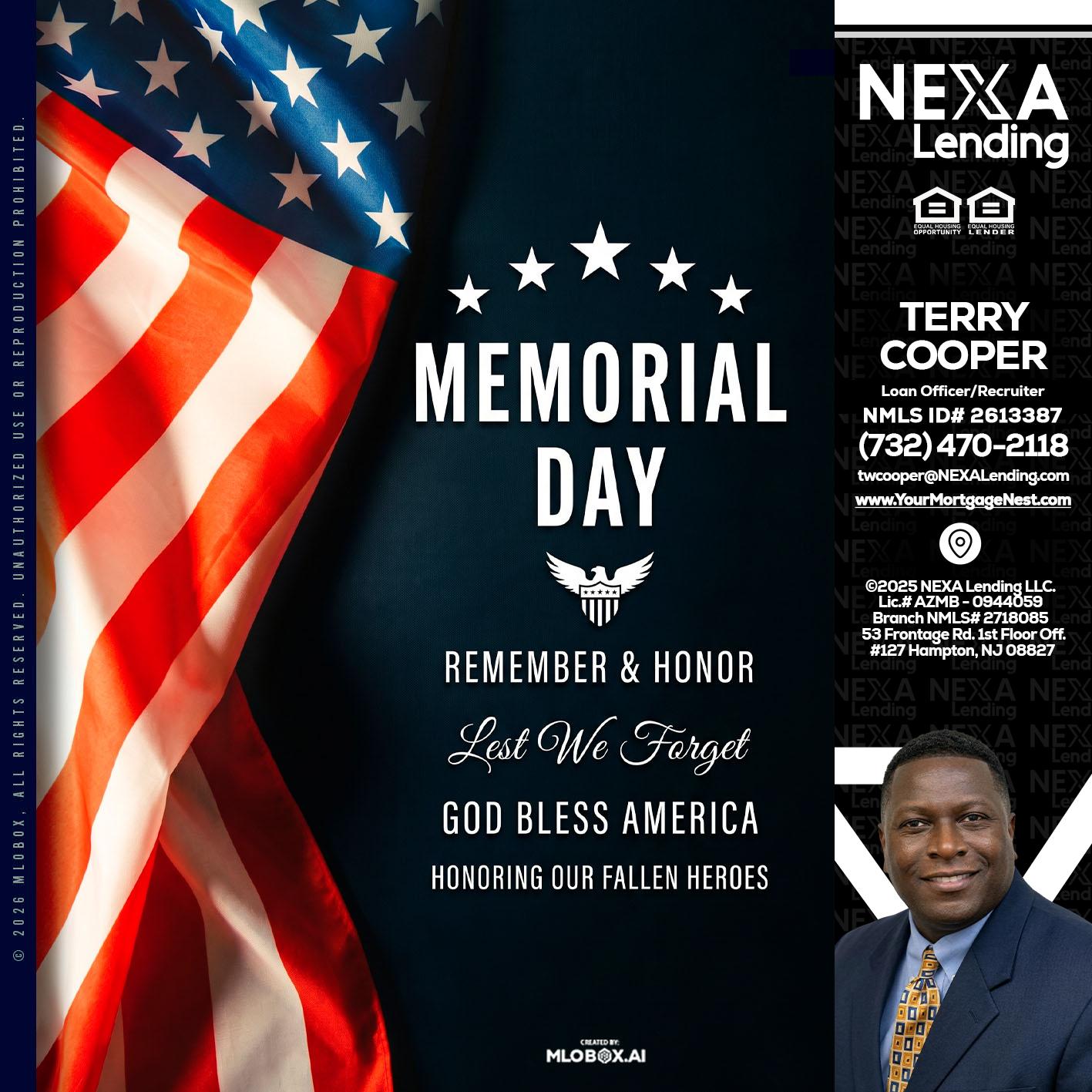 MEMORIAL DAY - Terry Cooper -Loan Officer/Recruiter