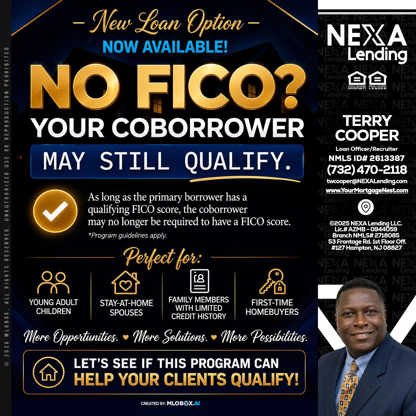 NO FICO - Terry Cooper -Loan Officer/Recruiter